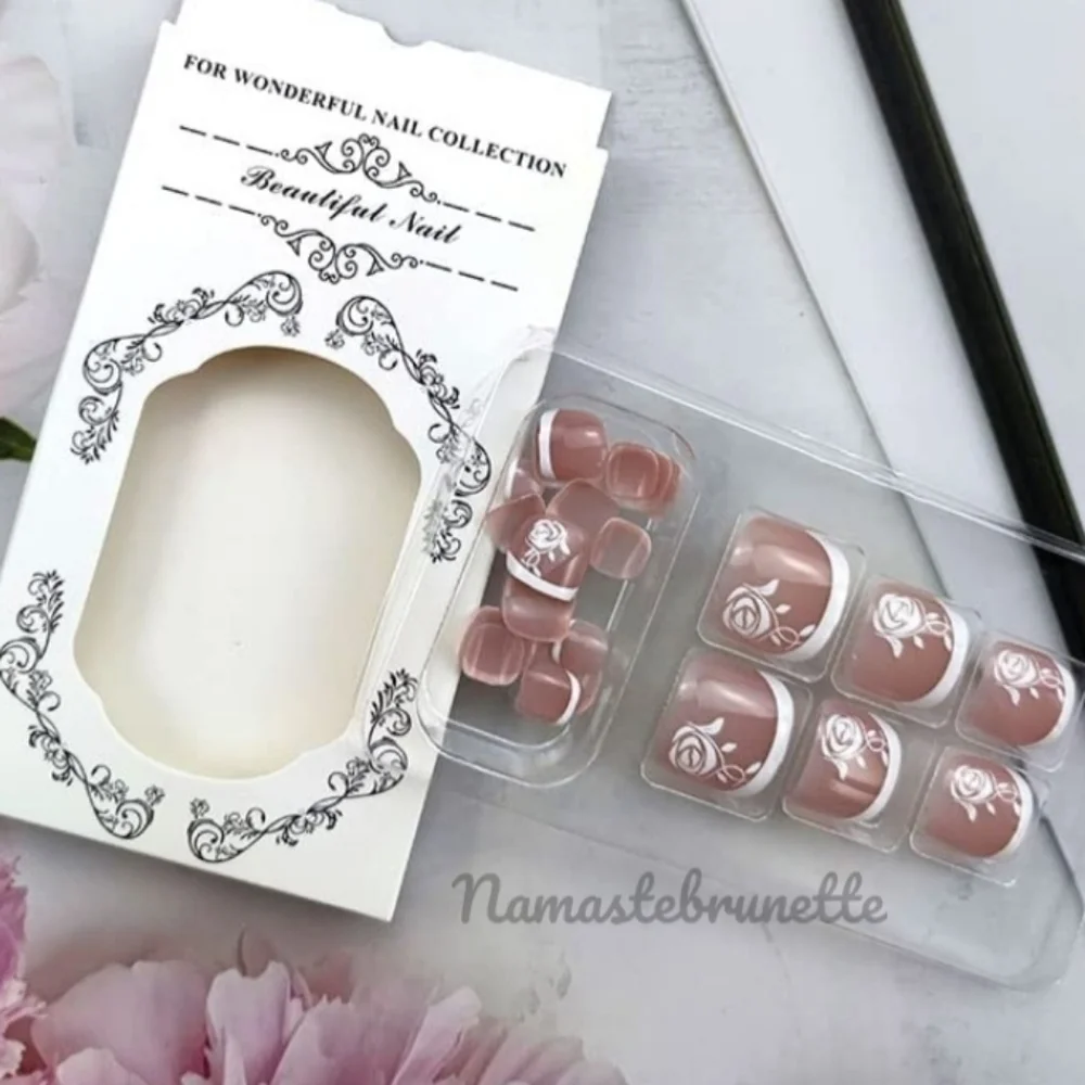 2/$16 Floral French Tip Press On Toenails